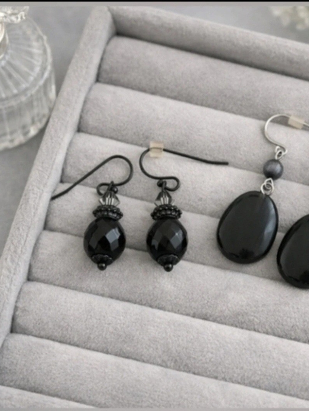 Black Faceted Bead Drop Earrings - Women Jewelry
